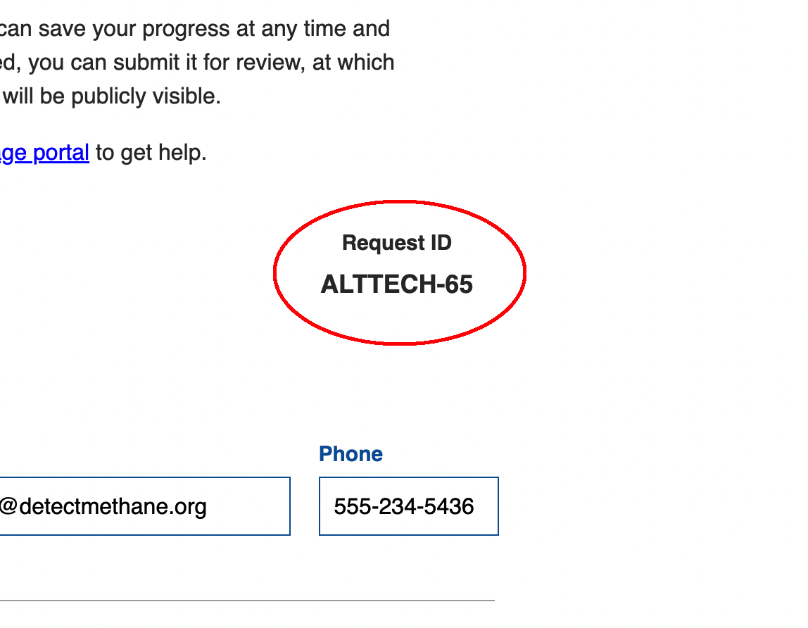 Close up of submission ID on form